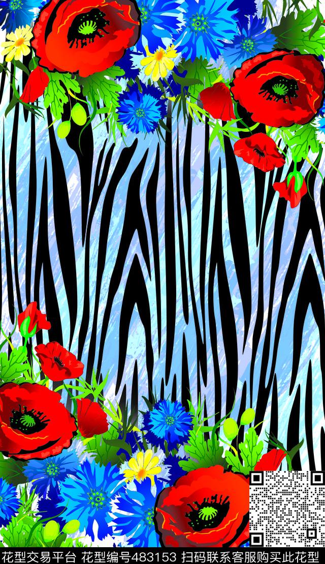 手绘水彩花朵定位数码印花华亿平台下载（图片编号: 483153） - 瓦栏（Walan）
