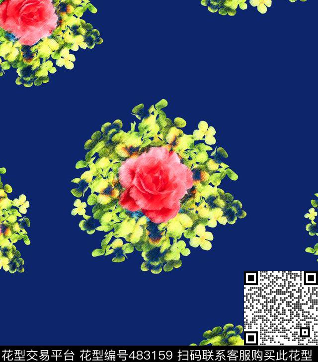 流行时尚欧美手绘花卉数码印花华亿平台下载（图片编号: 483159） - 瓦栏（Walan）