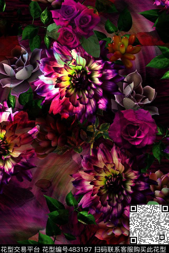 大牌多肉玫瑰数码印花华亿平台下载（图片编号: 483197） - 瓦栏（Walan）