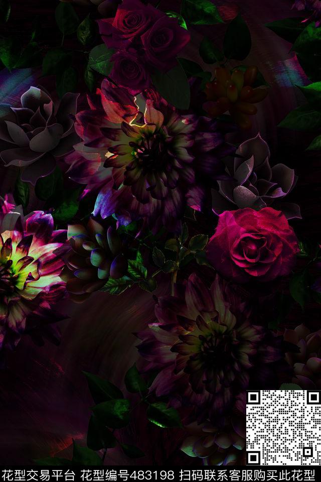 大牌多肉玫瑰数码印花华亿平台下载（图片编号: 483198） - 瓦栏（Walan）