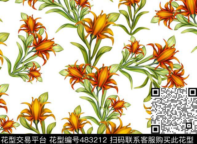 复古手绘花五彩花朵男女装沙发华亿平台数码印花华亿平台下载（图片编号: 483212） - 瓦栏（Walan）