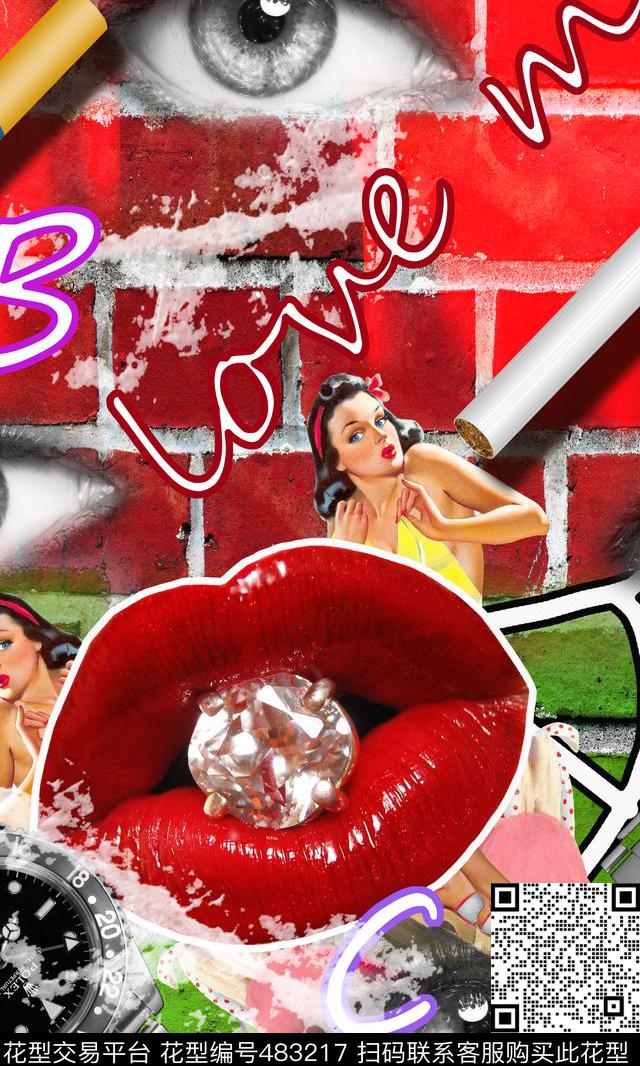 表美女朋克风街头风香烟红唇数码印花华亿平台下载（图片编号: 483217） - 瓦栏（Walan）