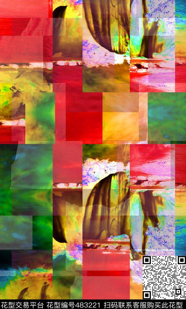 抽象色块组合风景数码印花华亿平台下载（图片编号: 483221） - 瓦栏（Walan）