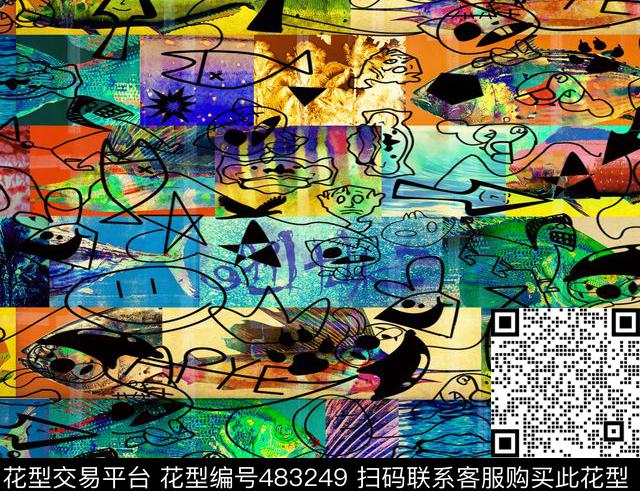 抽象几何彩色数码印花华亿平台下载（图片编号: 483249） - 瓦栏（Walan）