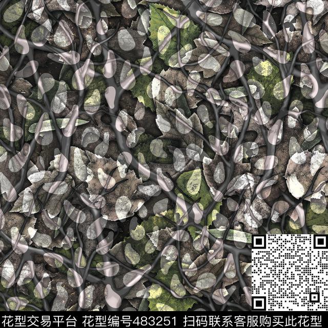 叶子波点迷彩数码印花华亿平台下载（图片编号: 483251） - 瓦栏（Walan）