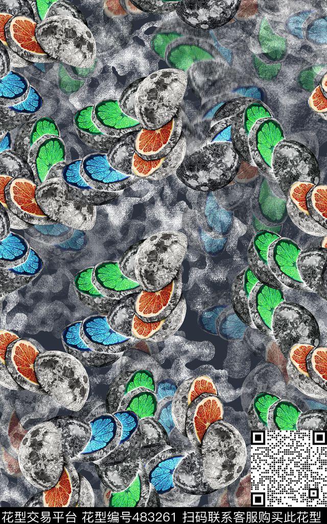 流行水果黑白灰数码印花华亿平台下载（图片编号: 483261） - 瓦栏（Walan）