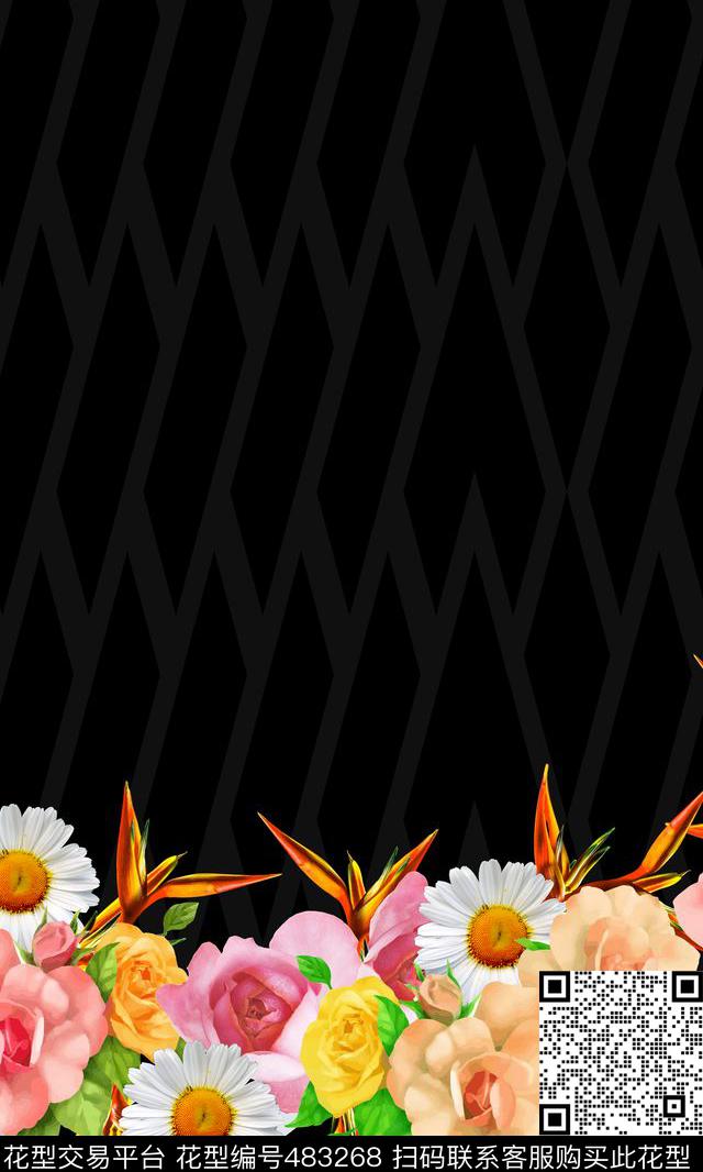 写意几何图案花数码印花华亿平台下载（图片编号: 483268） - 瓦栏（Walan）