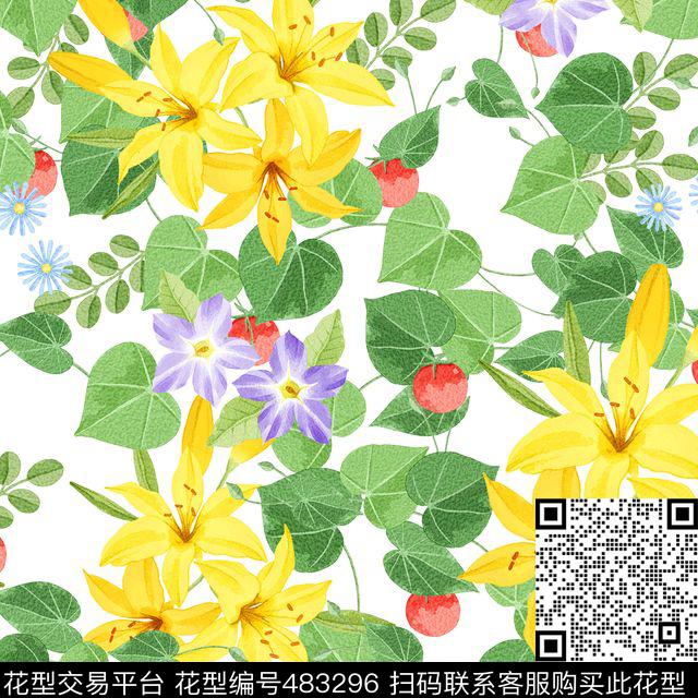 服装花卉清新数码印花华亿平台下载（图片编号: 483296） - 瓦栏（Walan）