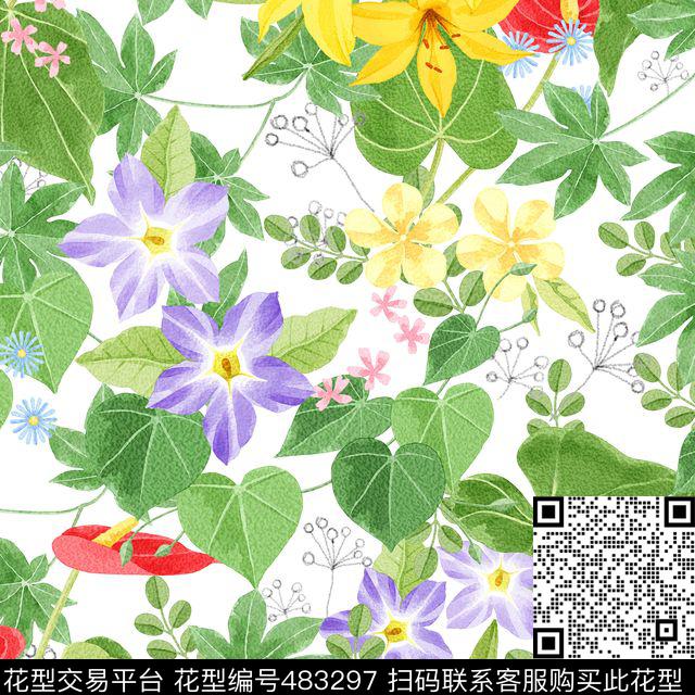 服装花卉清新数码印花华亿平台下载（图片编号: 483297） - 瓦栏（Walan）