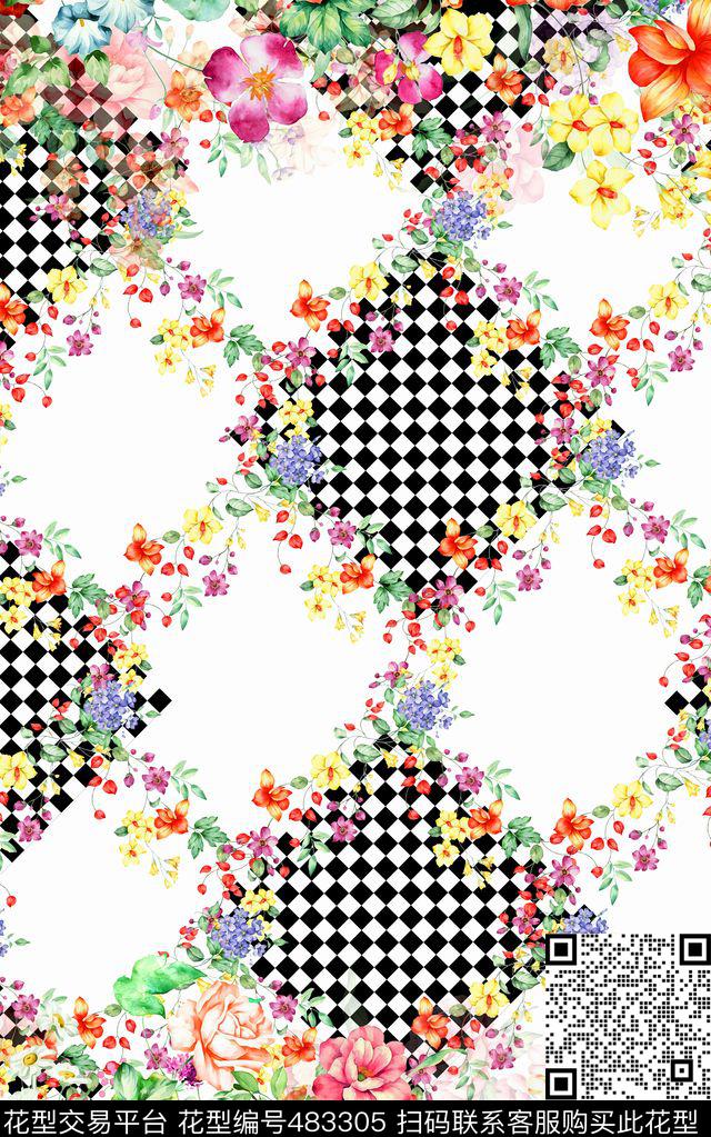 几何花卉大牌数码印花华亿平台下载（图片编号: 483305） - 瓦栏（Walan）