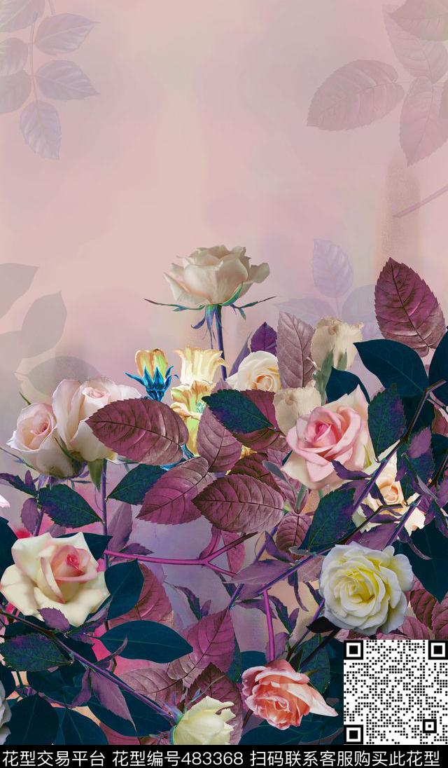 手绘旗袍花卉数码印花华亿平台下载（图片编号: 483368） - 瓦栏（Walan）