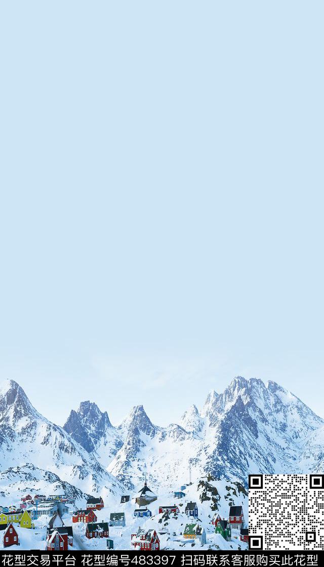 时尚雪景房子数码印花华亿平台下载（图片编号: 483397） - 瓦栏（Walan）
