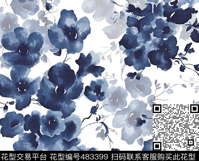手绘女装水墨风数码印花华亿平台下载（图片编号: 483399） - 瓦栏（Walan）