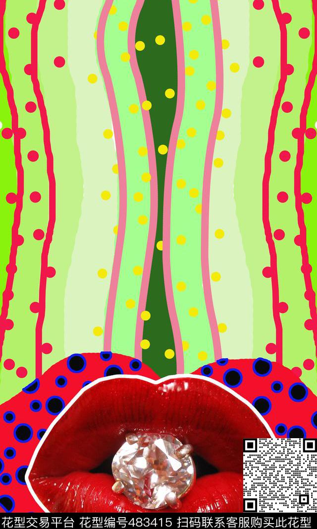 写意条纹波点线条数码印花华亿平台下载（图片编号: 483415） - 瓦栏（Walan）