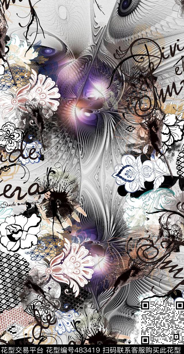 花卉几何欧式数码印花华亿平台下载（图片编号: 483419） - 瓦栏（Walan）