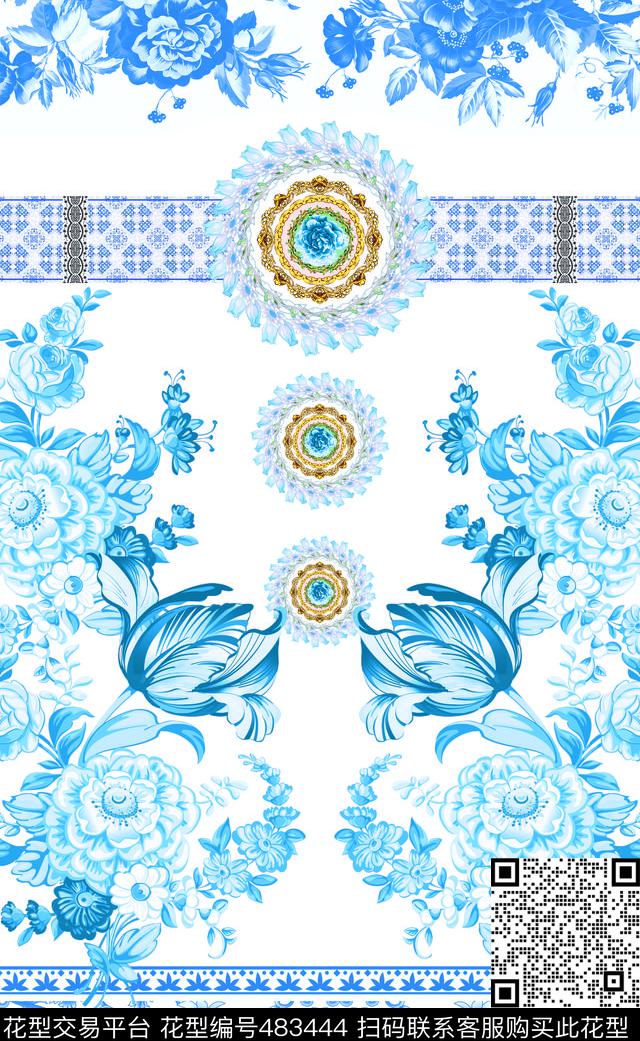 中国风青花瓷女装数码印花华亿平台下载（图片编号: 483444） - 瓦栏（Walan）