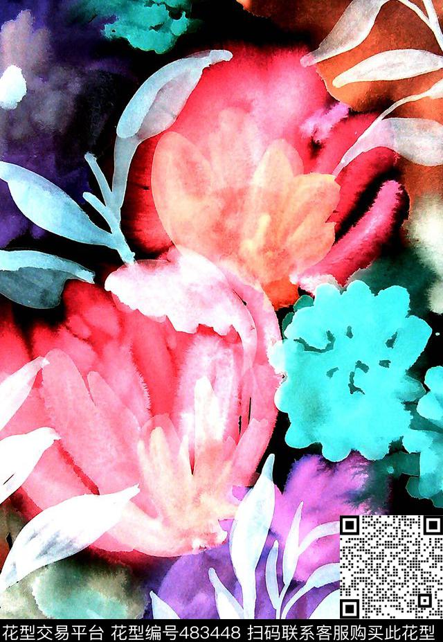 floralflowerswatercolor数码印花华亿平台下载（图片编号: 483448） - 瓦栏（Walan）
