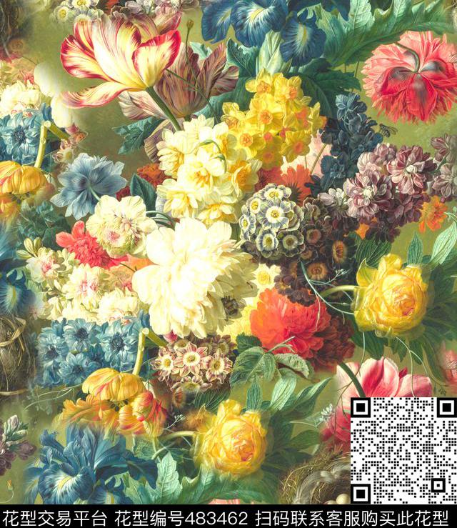 百合花卉玫瑰数码印花华亿平台下载（图片编号: 483462） - 瓦栏（Walan）