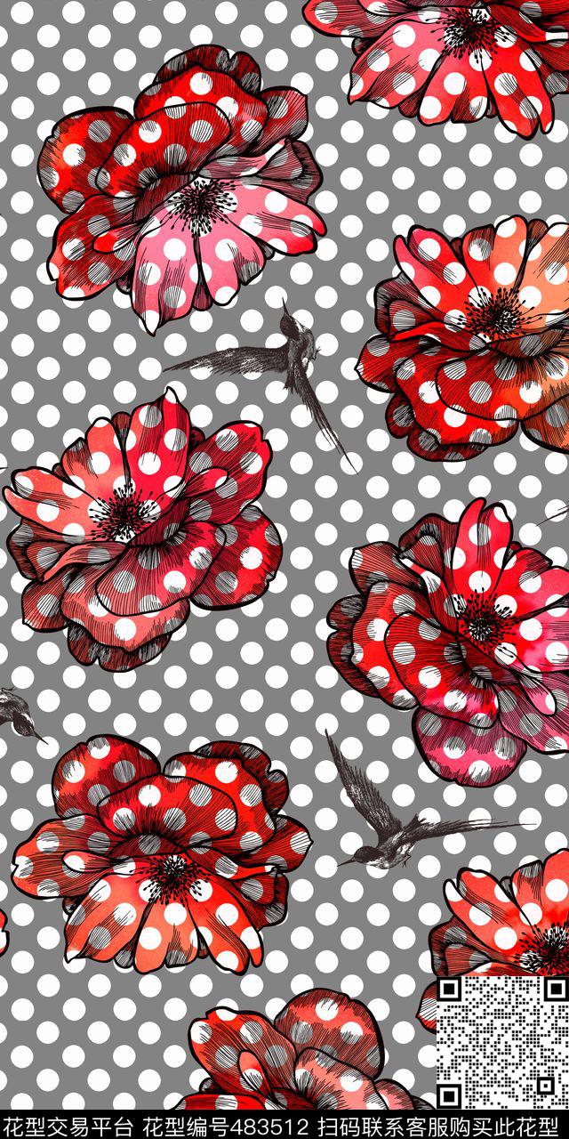 波点艺术花卉女装数码印花华亿平台下载（图片编号: 483512） - 瓦栏（Walan）
