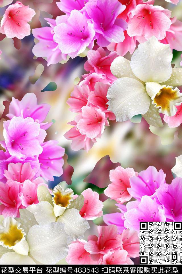 花朵女装时尚写实数码印花华亿平台下载（图片编号: 483543） - 瓦栏（Walan）