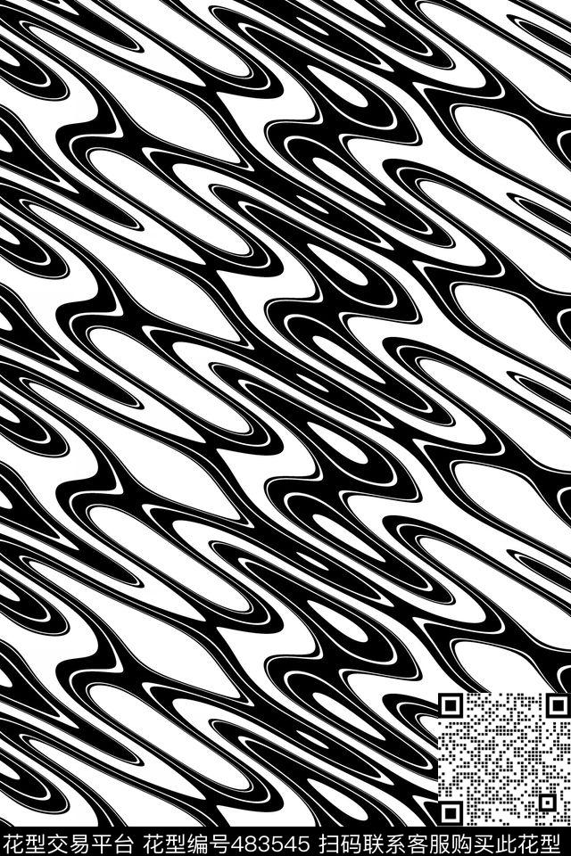 抽象水波纹黑白传统印花华亿平台下载（图片编号: 483545） - 瓦栏（Walan）