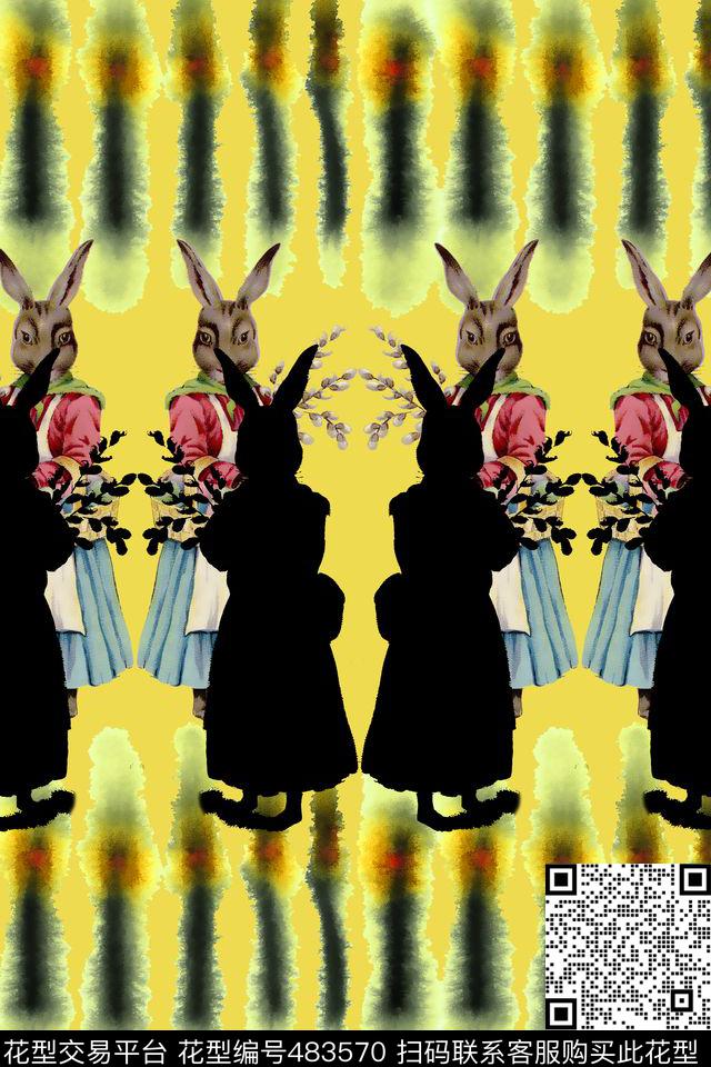 梦幻兔子卡通复古数码印花华亿平台下载（图片编号: 483570） - 瓦栏（Walan）