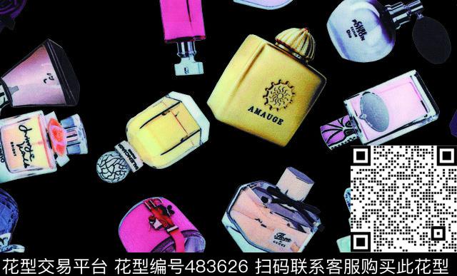 香水瓶流行时尚黑色数码印花华亿平台下载（图片编号: 483626） - 瓦栏（Walan）