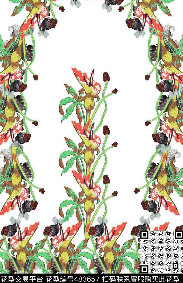 时尚大牌花卉数码印花华亿平台下载（图片编号: 483657） - 瓦栏（Walan）