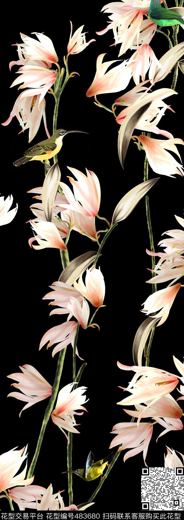鸟热带植物数码印花华亿平台下载（图片编号: 483680） - 瓦栏（Walan）