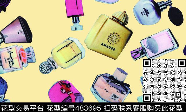 黑色流行时尚香水瓶数码印花华亿平台下载（图片编号: 483695） - 瓦栏（Walan）