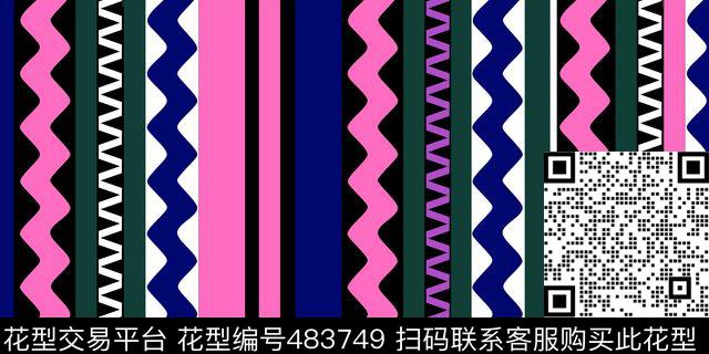 几何条纹波浪时尚现代传统印花华亿平台下载（图片编号: 483749） - 瓦栏（Walan）