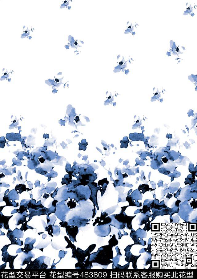 花卉女装水墨数码印花华亿平台下载（图片编号: 483809） - 瓦栏（Walan）