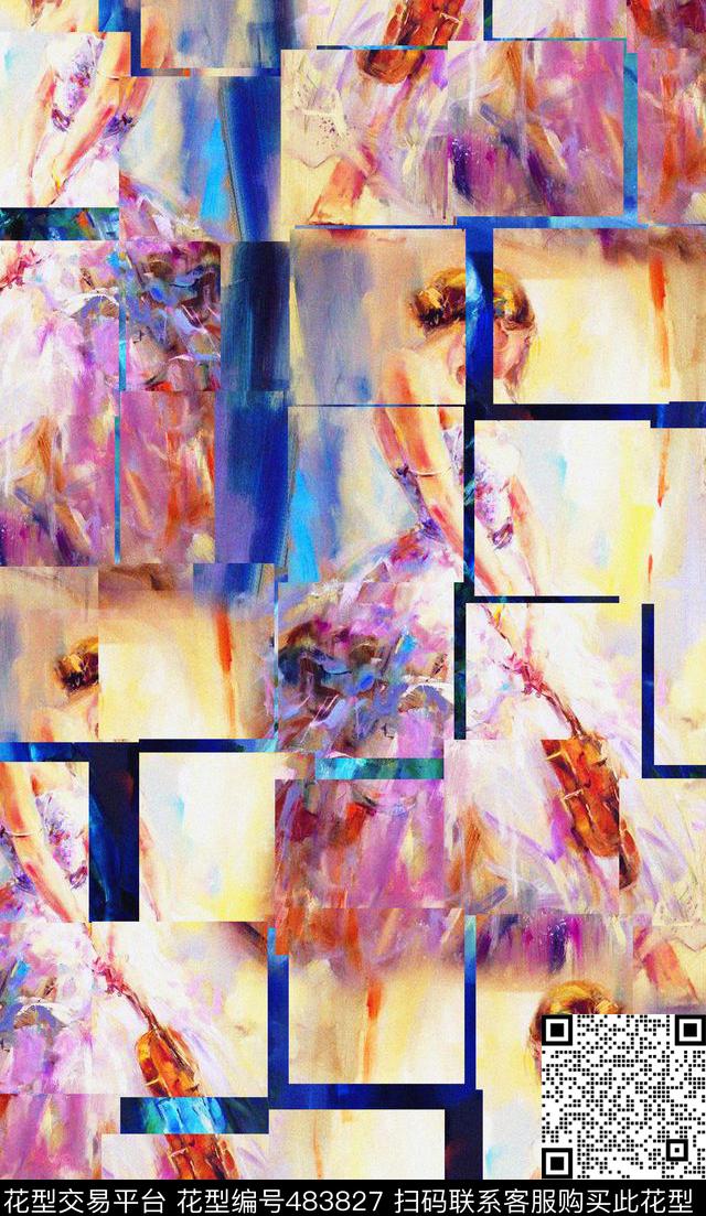 流行时尚欧美手绘幻彩人物数码印花华亿平台下载（图片编号: 483827） - 瓦栏（Walan）