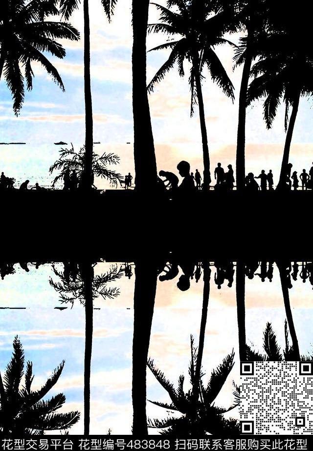 海边休闲椰树数码印花华亿平台下载（图片编号: 483848） - 瓦栏（Walan）