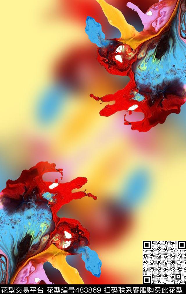 手绘水彩抽象数码印花华亿平台下载（图片编号: 483869） - 瓦栏（Walan）