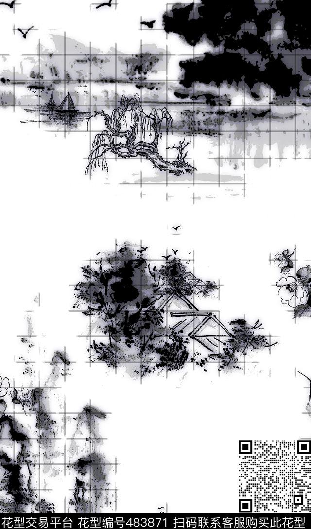 格子国画几何传统印花华亿平台下载（图片编号: 483871） - 瓦栏（Walan）