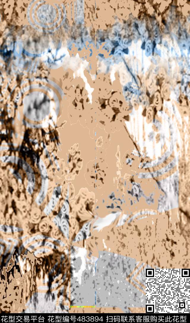 抽象滤色涂鸦数码印花华亿平台下载（图片编号: 483894） - 瓦栏（Walan）