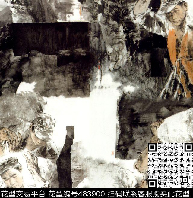 抽象人物抗洪抢险数码印花华亿平台下载（图片编号: 483900） - 瓦栏（Walan）