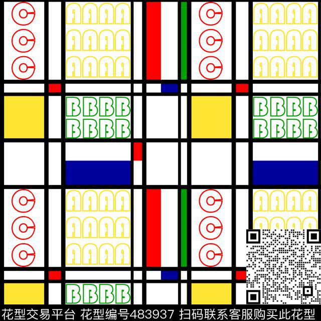 时尚现代条纹格子字母色块传统印花华亿平台下载（图片编号: 483937） - 瓦栏（Walan）