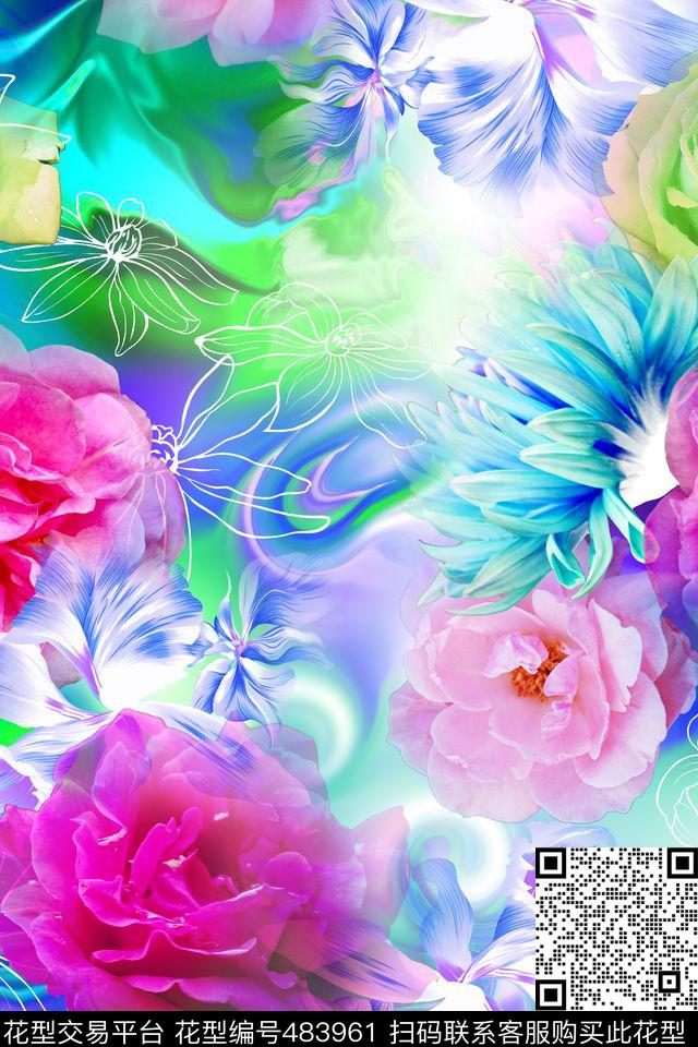 花卉写意朦胧数码印花华亿平台下载（图片编号: 483961） - 瓦栏（Walan）