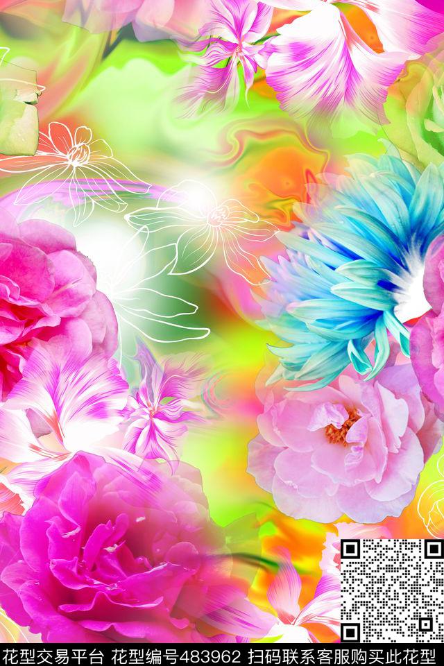 花卉写意朦胧数码印花华亿平台下载（图片编号: 483962） - 瓦栏（Walan）