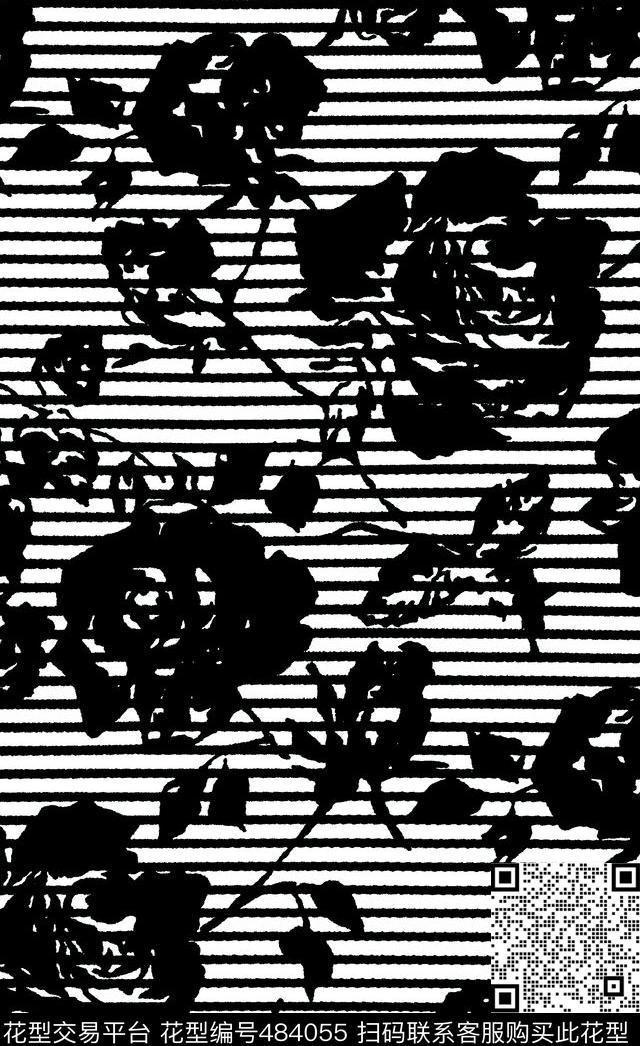 黑白华亿平台绿植树叶椰树叶数码印花华亿平台下载（图片编号: 484055） - 瓦栏（Walan）