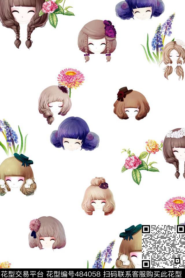 手绘美女头像数码印花华亿平台下载（图片编号: 484058） - 瓦栏（Walan）