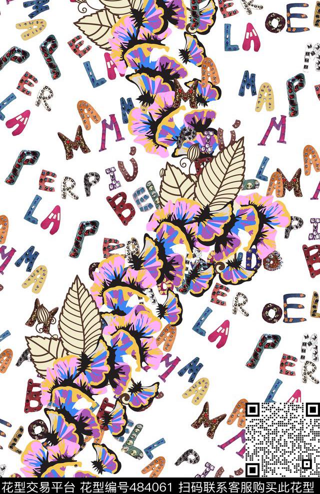 优雅花卉宝石数码印花华亿平台下载（图片编号: 484061） - 瓦栏（Walan）