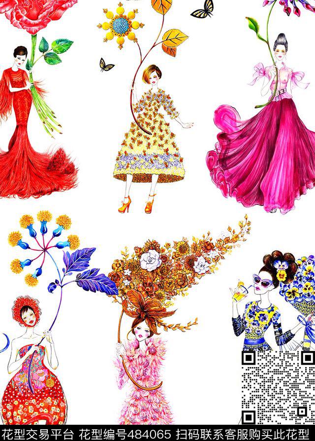 流行时尚手绘美女欧美数码印花华亿平台下载（图片编号: 484065） - 瓦栏（Walan）