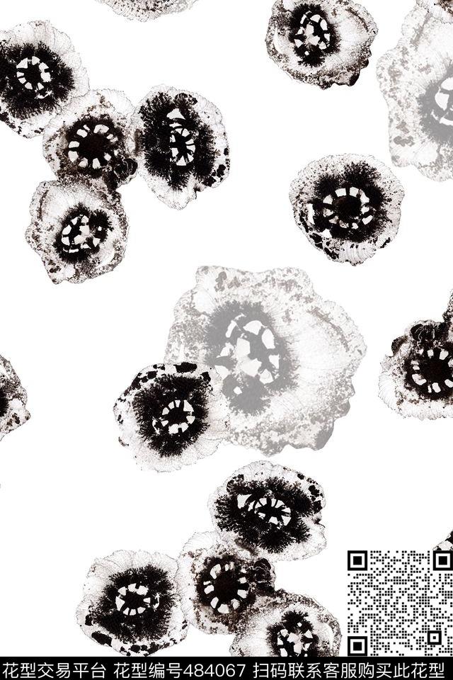 抽象水彩简约黑白麻面料数码印花华亿平台下载（图片编号: 484067） - 瓦栏（Walan）