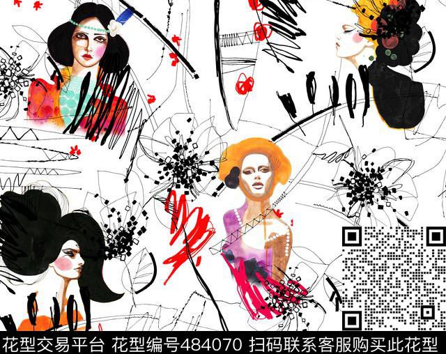 流行时尚手绘美女欧美数码印花华亿平台下载（图片编号: 484070） - 瓦栏（Walan）