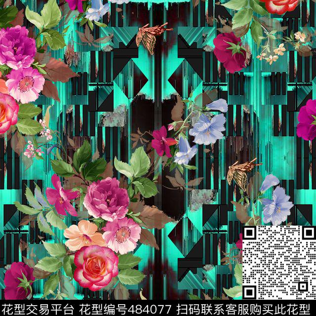 时尚几何蝴蝶数码印花华亿平台下载（图片编号: 484077） - 瓦栏（Walan）