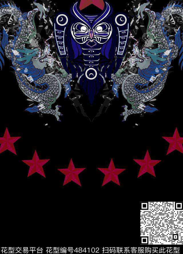 定位中国龙五角星数码印花华亿平台下载（图片编号: 484102） - 瓦栏（Walan）