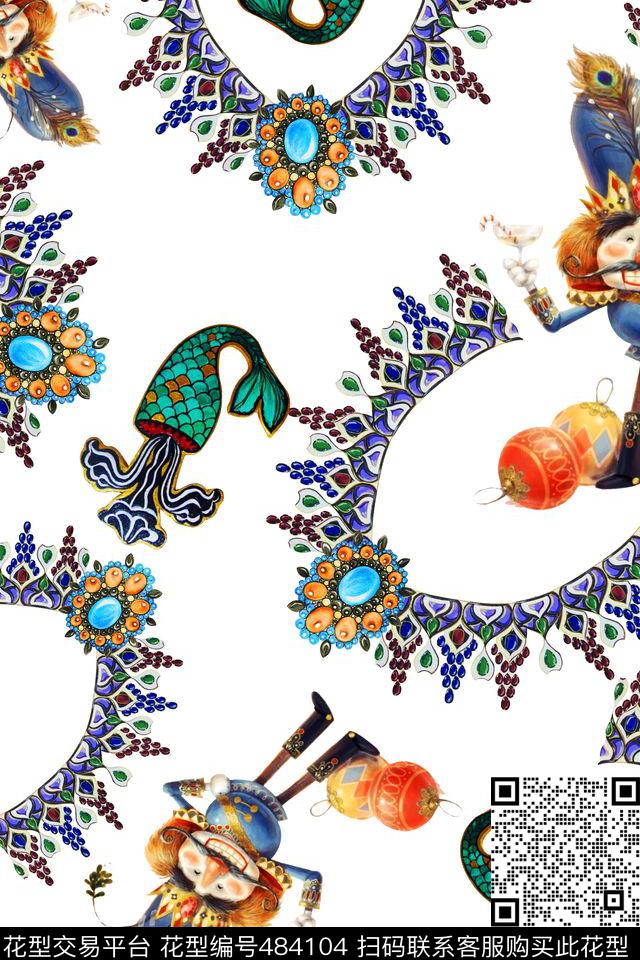 手绘珠宝抽象数码印花华亿平台下载（图片编号: 484104） - 瓦栏（Walan）